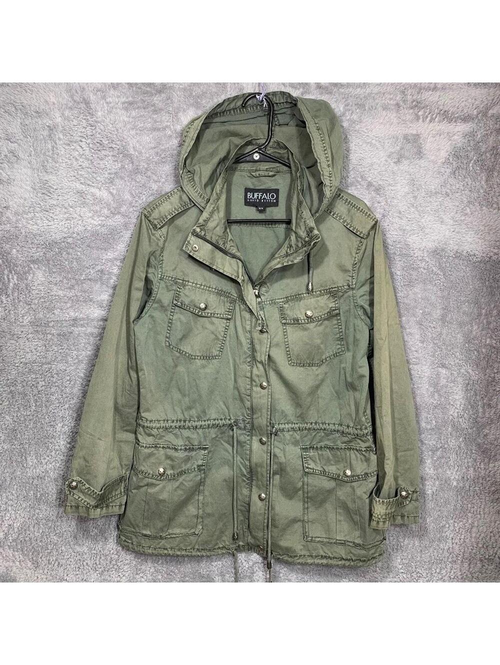 Buffalo David Bitton Utility Jacket Women's Size M Green Hooded 4 Pocket Cotton